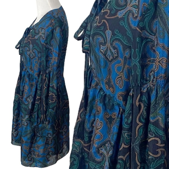 Revolve Rachel Zoe Silk Liridona Mini Dress Blue Size 2 XS V Neck Plunge Ruffle - Picture 8 of 17